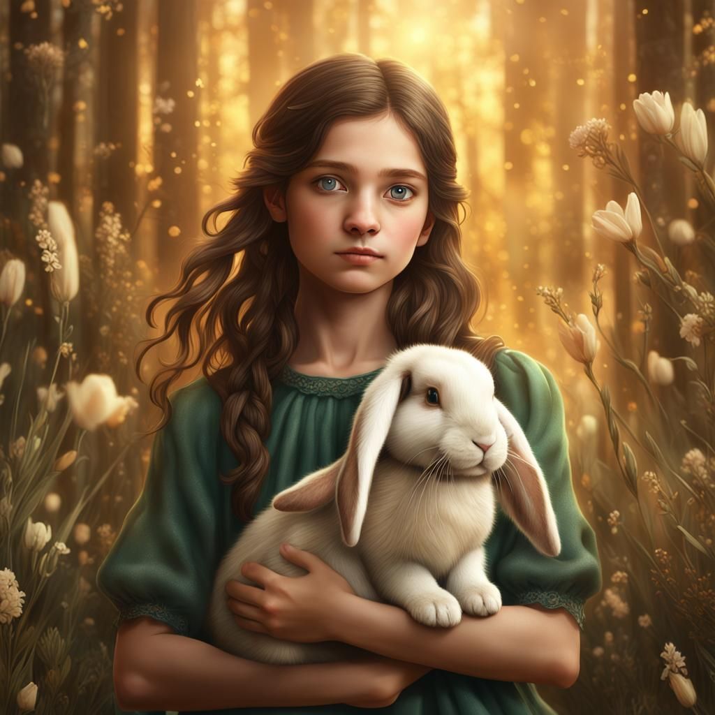Girl with Bunny in Dreamy Fantasy Art