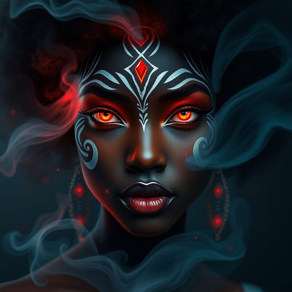 Enchanted Afro Goddess in Mystic Ritual Attire