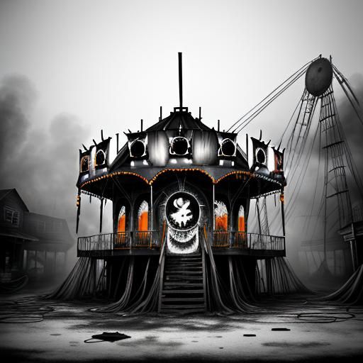 Lovecraftian Carnival Ride in Black and White