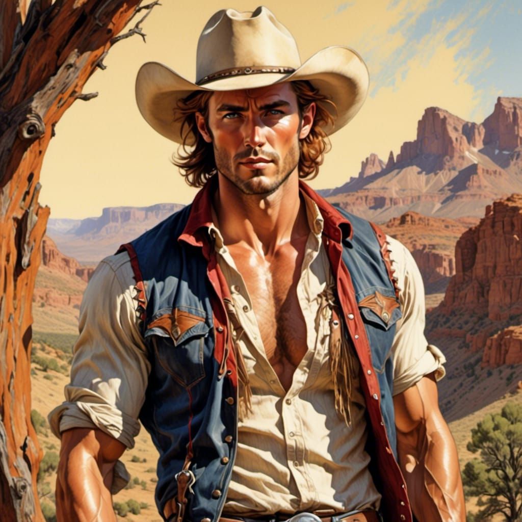 Auburn-Haired Cowboy: Detailed Sketch Portrait