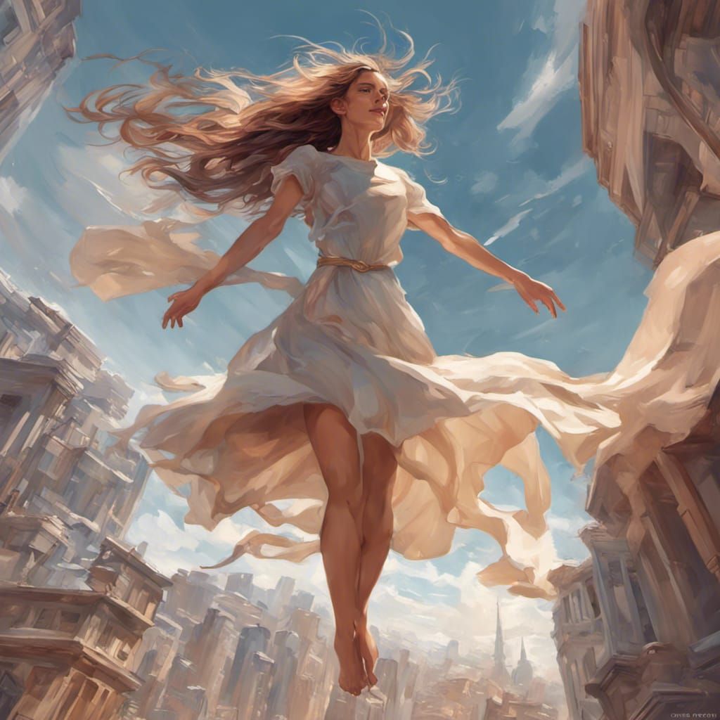 Romantic Portrait of Girl with Wind-Blown Hair