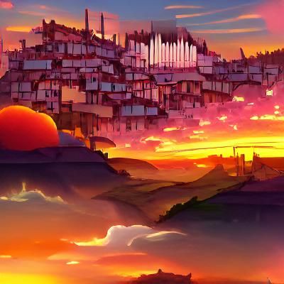 Hilltop City Bathed in Sunset Light