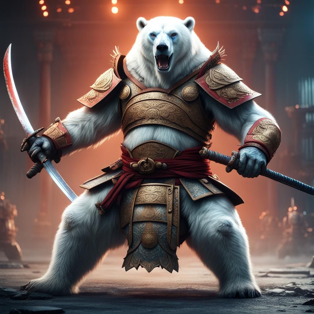 Armored Samurai Polar Bear in Epic Battle Pose