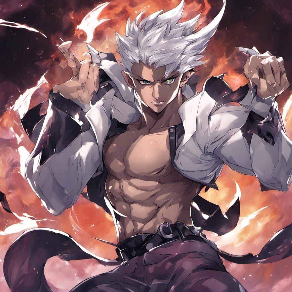 Cosmic Demon Portrait with Scroll Magic in Anime Style