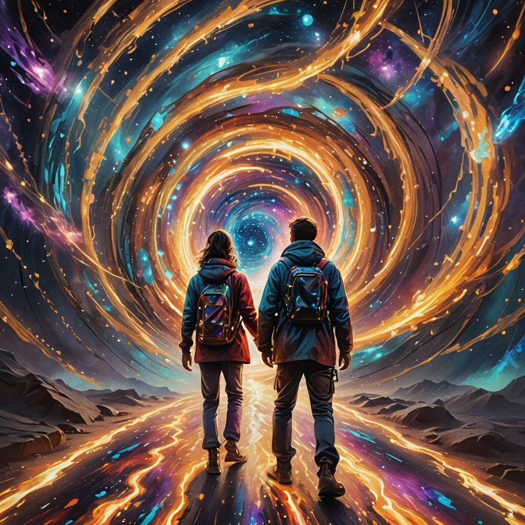 Time Traveler Walks Through Cosmic Portal in Sci-Fi Art