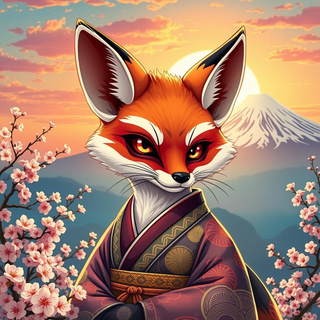A Japanese tchotchke pink fox fennec with an intense gaze , ...