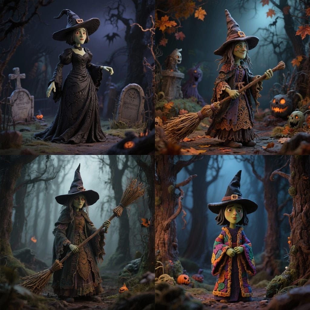 Claymation Halloween Witch with Pumpkin