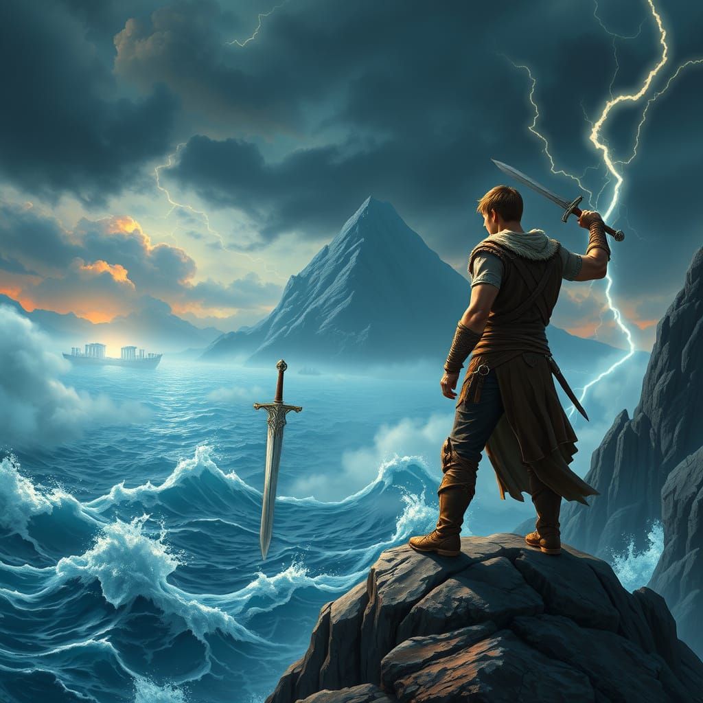 Epic Heroic Digital Painting of Percy Jackson in Mythic Gree...