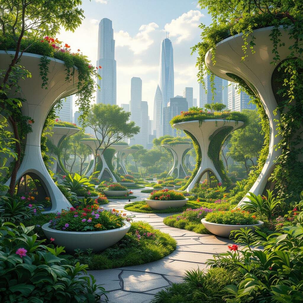 Futuristic Organic Urban Park in Digital Matte Painting Styl...
