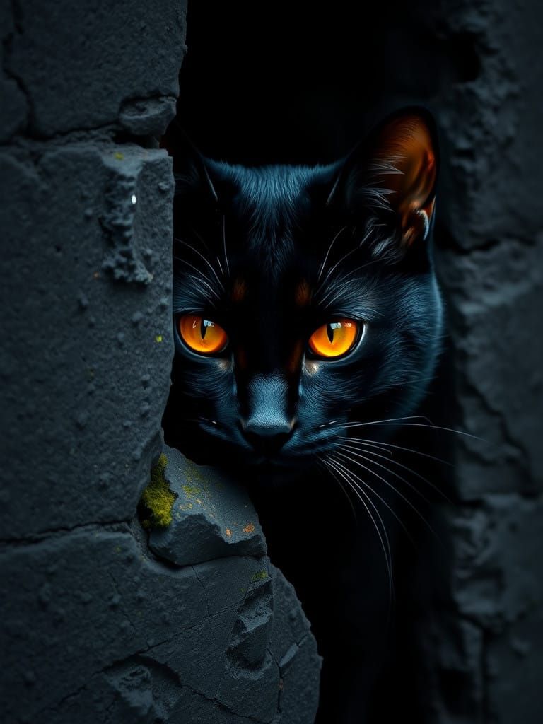 Mysterious Black Cat in Dark, Foreboding Atmosphere