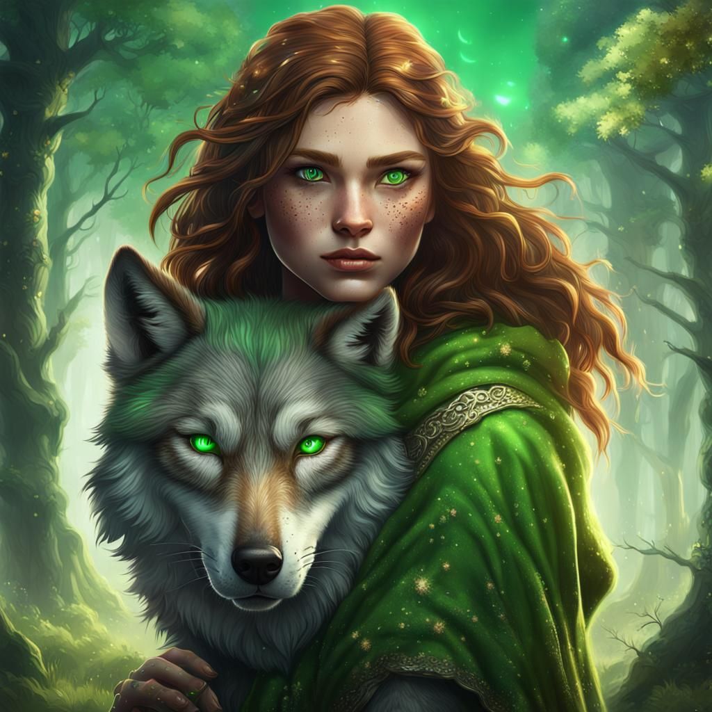 Girl with Wolf: Detailed Fantasy Art