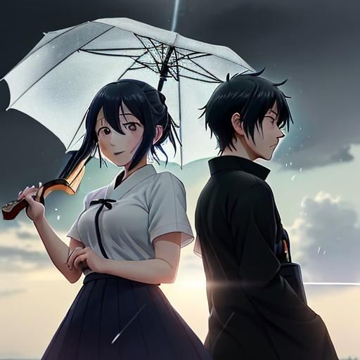 Surreal Sky with Guitar and Rain