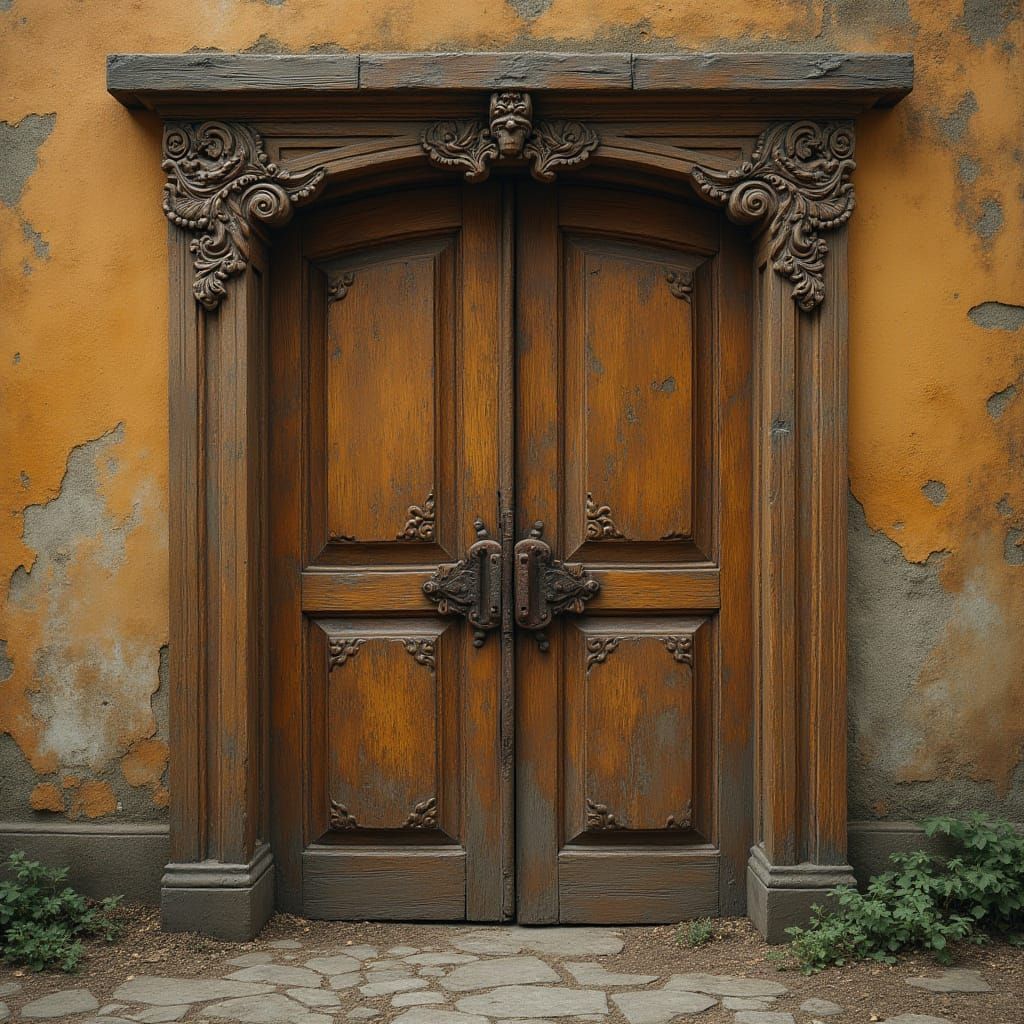 Vintage Wooden Door with Intricate Joint