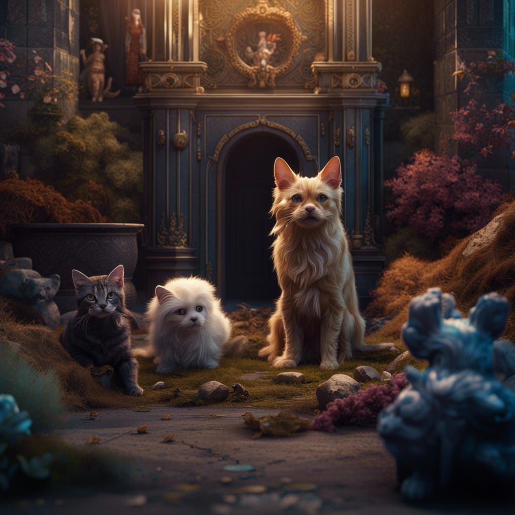 Fantastical Cats and Dogs Digital Painting