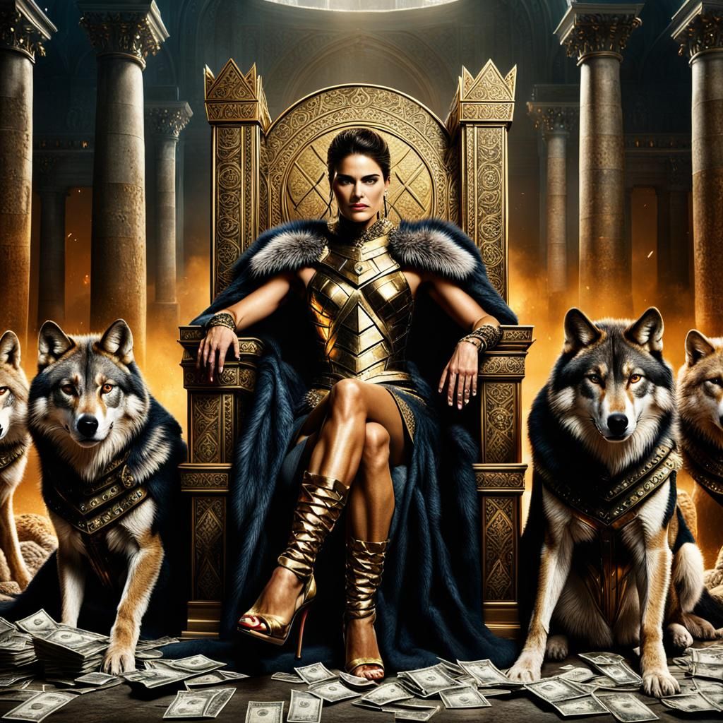Gladiator Queen on Throne: Epic Digital Painting