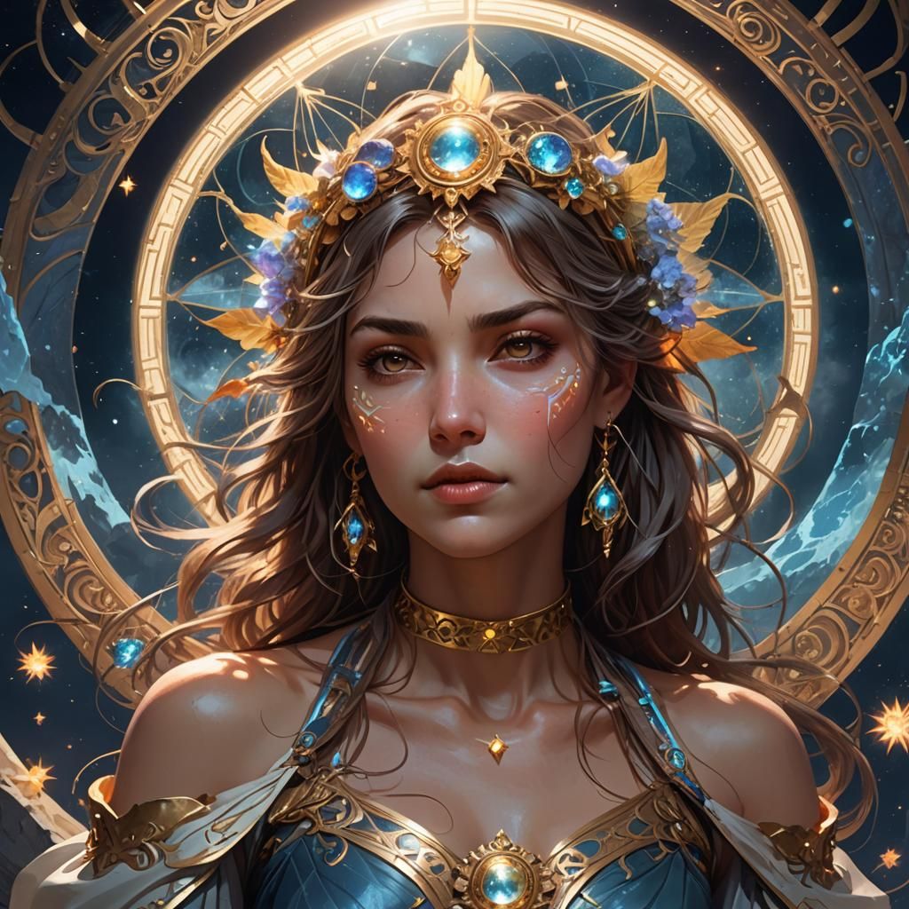 Moonlit Energy Healing Portrait in Art Nouveau Style