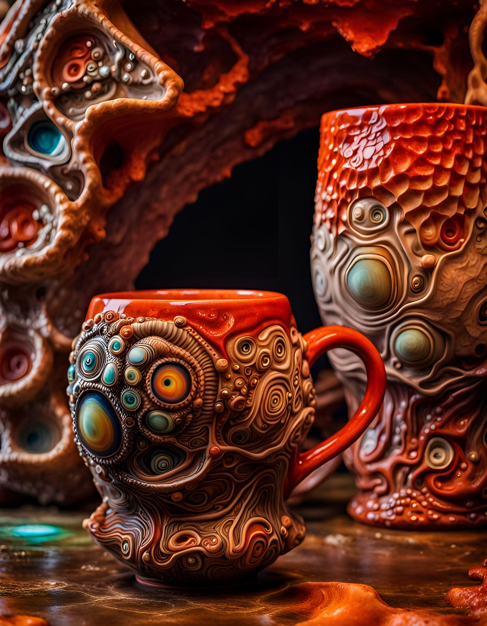 Eldritch Pottery: Iridescent Mug in Firelit Cave