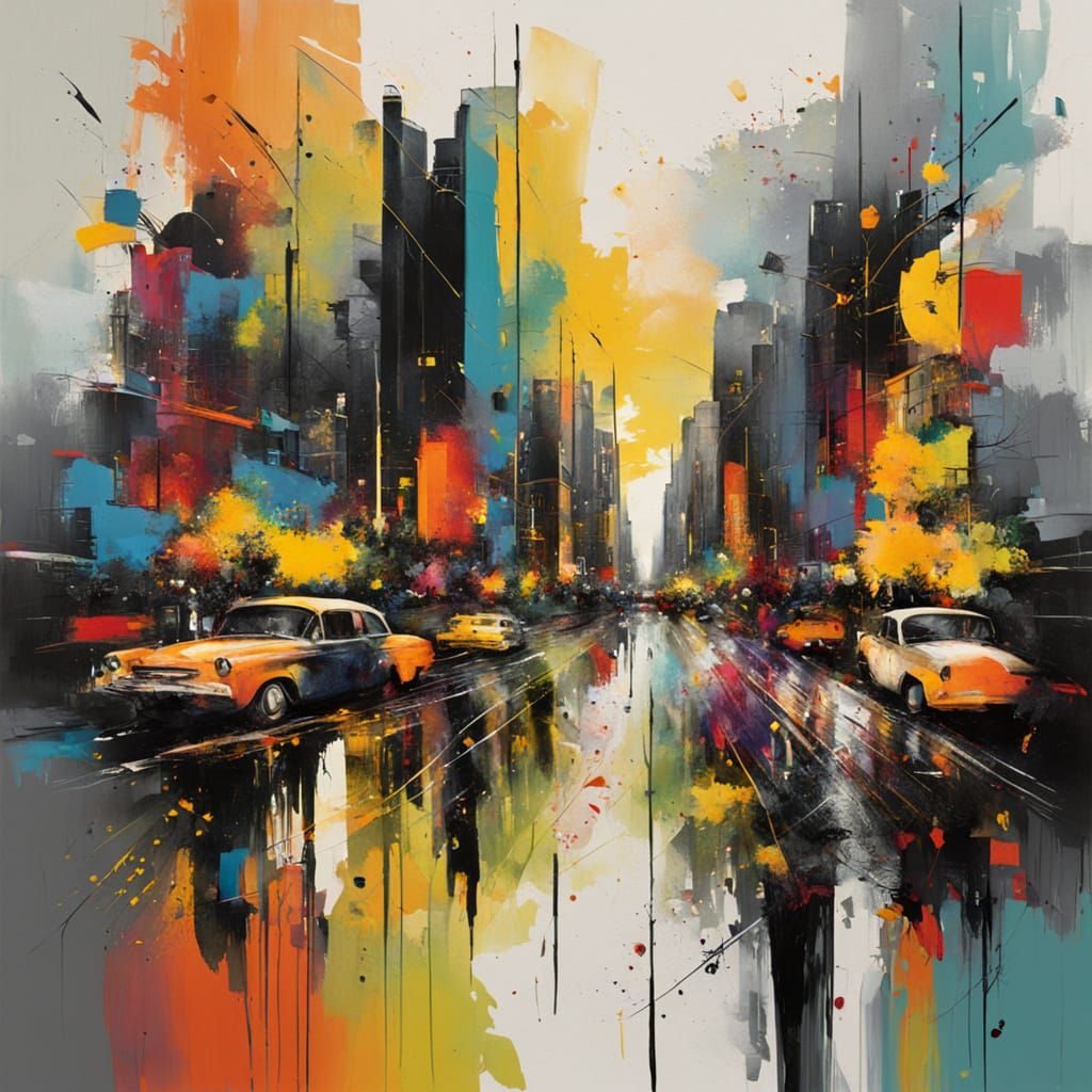 Abstract Expressionist Cityscape with Vibrant Colors