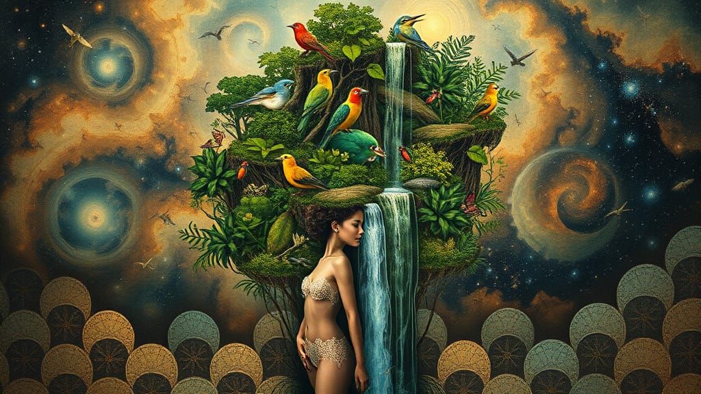 Woman's Hair as Rainforest in Surrealist Bio-Art