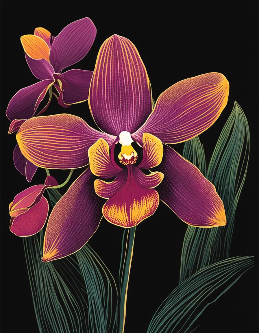 Vibrant Orchid Screen Print in Minimalist Style