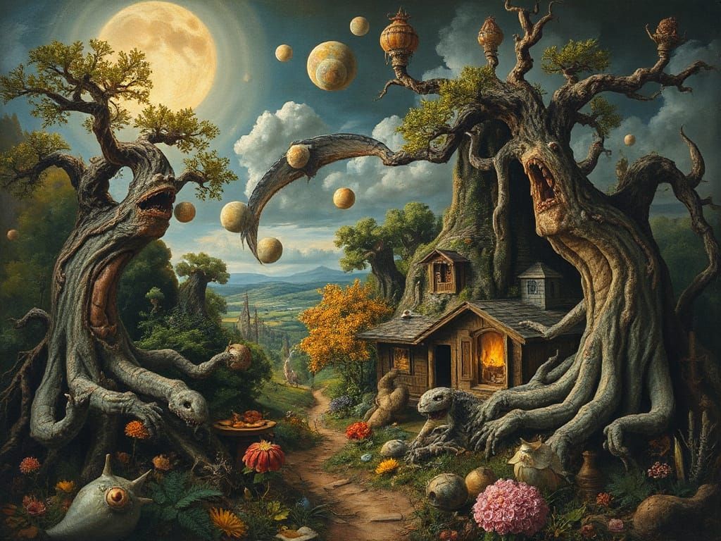 Surreal Landscape of Whimsical Delights in Earthy, Eerie Ton...