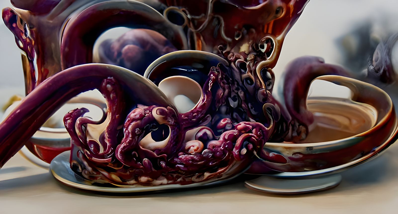 Terrifying Octopus Swims in Coffee Cup: Hyperdetailed Art