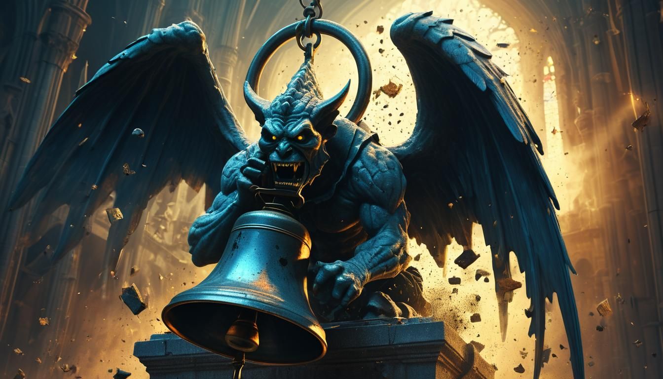 Gargoyle Hit by Bell in Dreamscape Digital Art