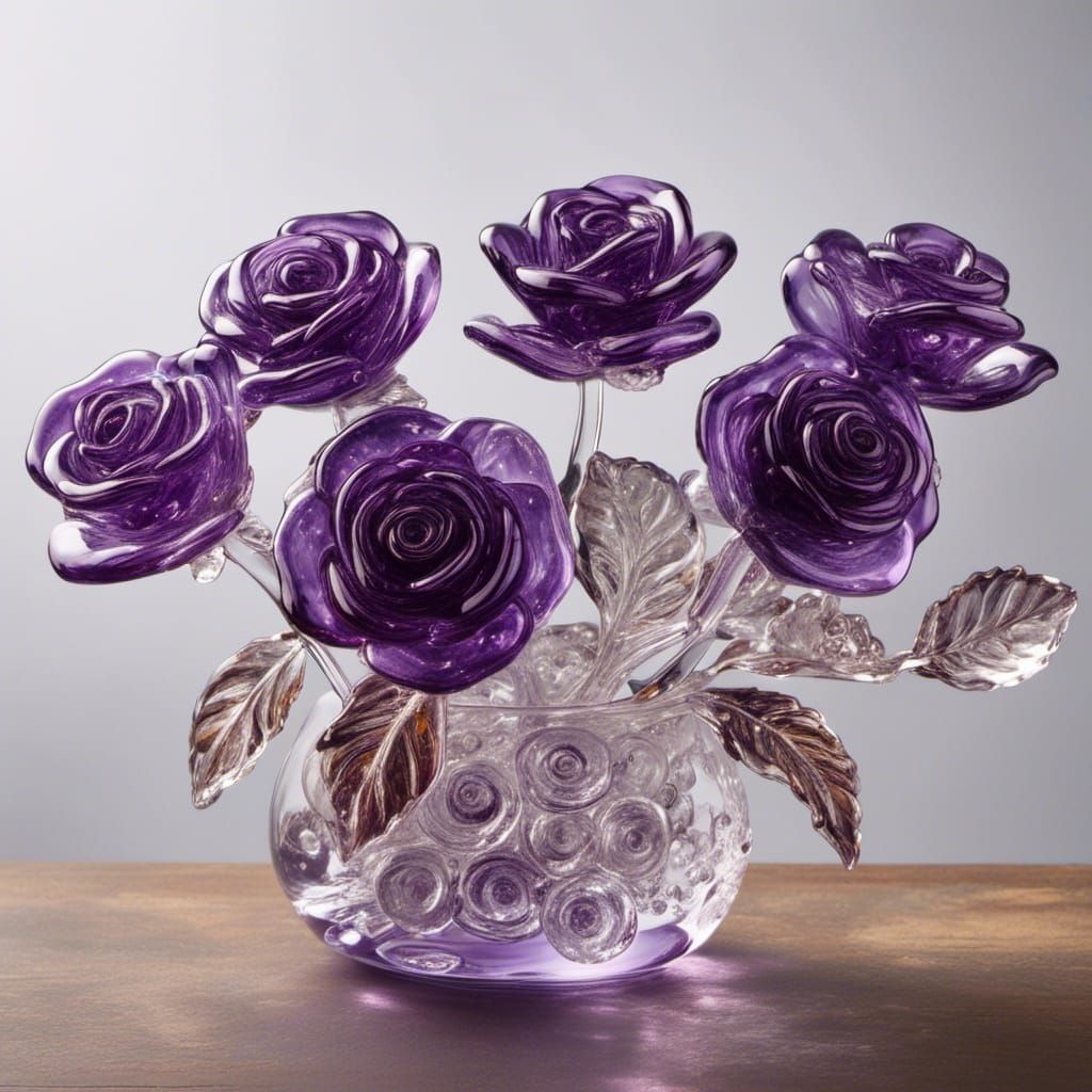 Glass Purple Roses