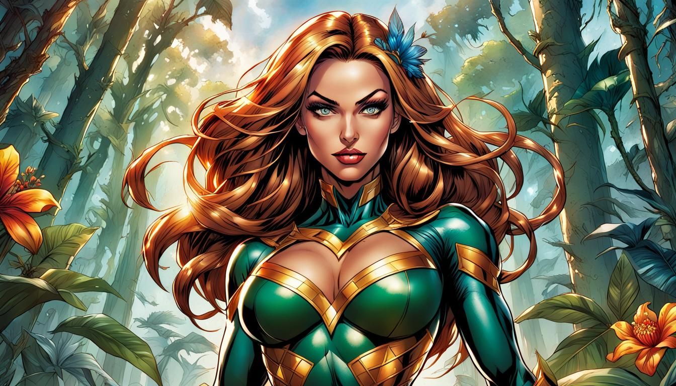 Jungle Girl Portrait in Comic Book Style