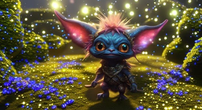 Adorable Glitter Goblin in a Dark Fantasy Style