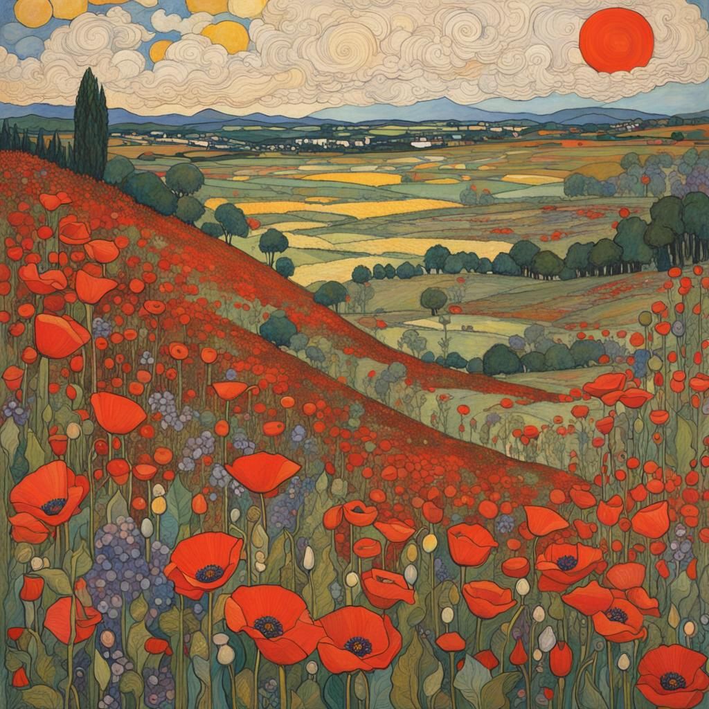 Vibrant Floral Kaleidoscope in Art Nouveau Style