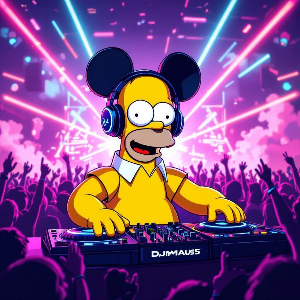 Homer Simpson as Deadmau5 DJing an Electric Rave