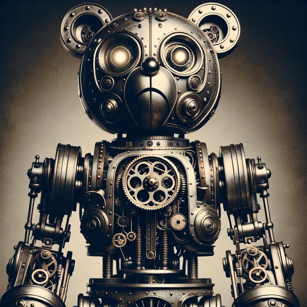 Dystopian Dieselpunk Robot Teddy Bear Portrait