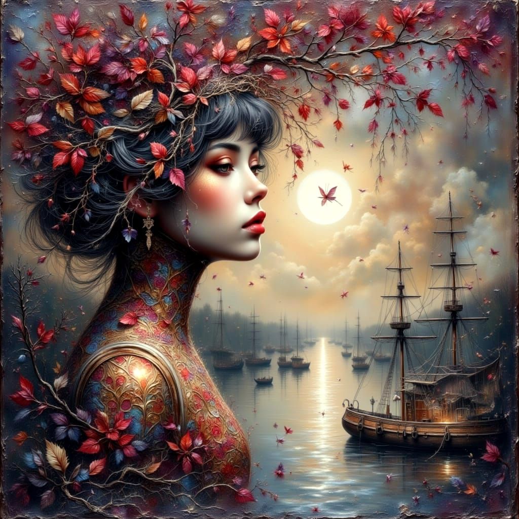 Ethereal Woman Portrait in Surreal Nature Fusion