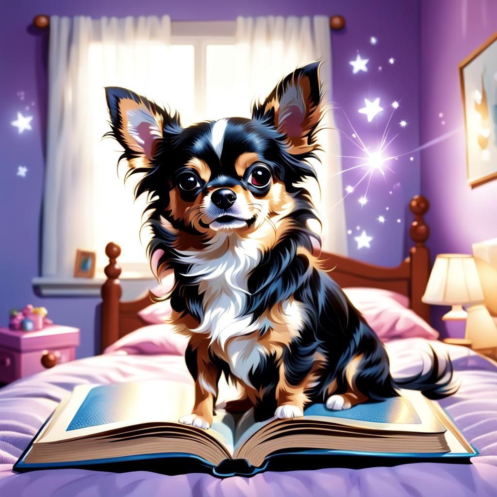 Chihuahua in Bedroom Storybook Illustration