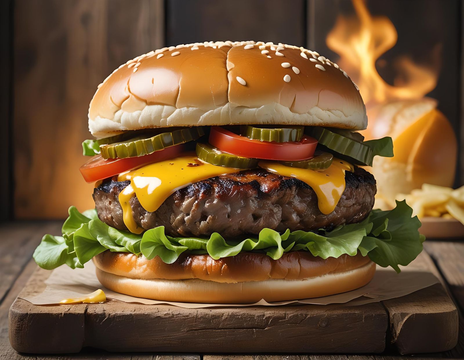 Delicious Hamburger Stacked High with Toppings