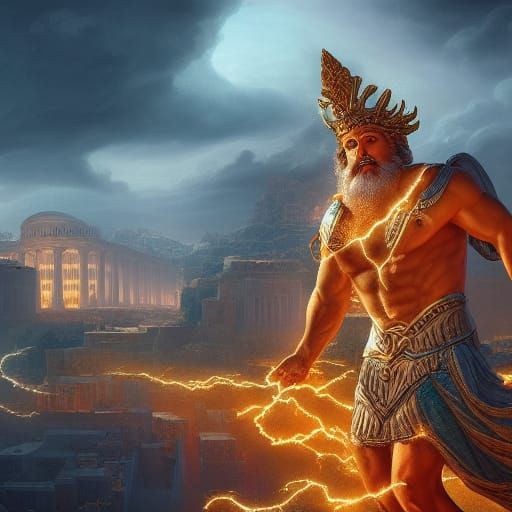 Zeus, Greek God of Olympus, in Detailed Matte Painting