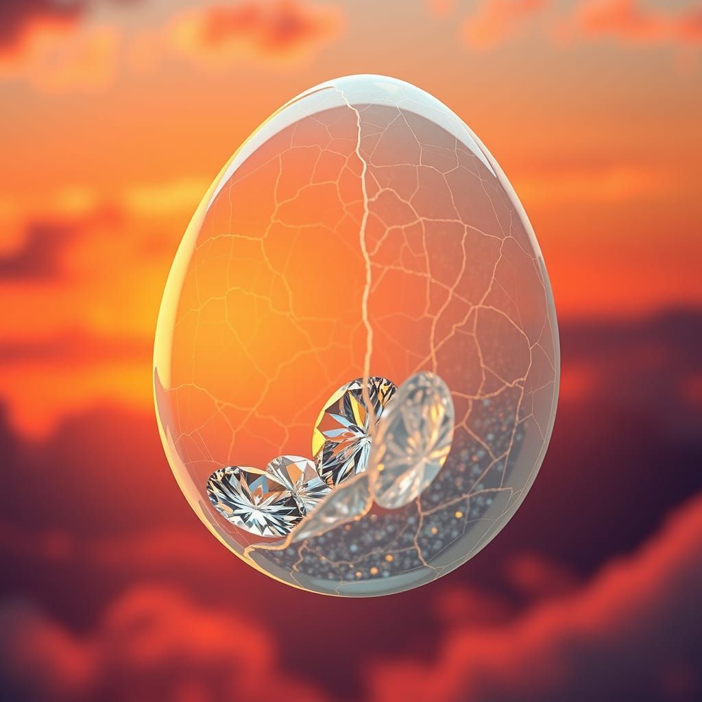 Transparent Eggshell Filled with Glimmering Diamonds