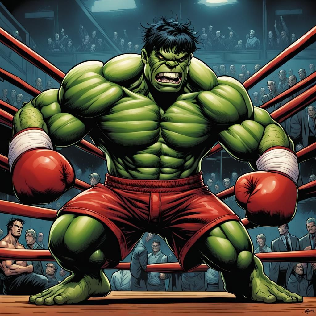 Hulk as Boxer in Comic Book Art Style