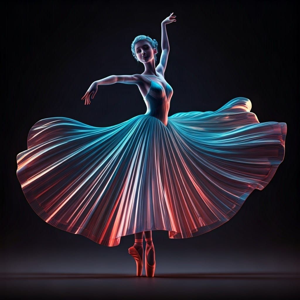Surreal Futuristic Holographic Blueprint Ballerina in Vibran...