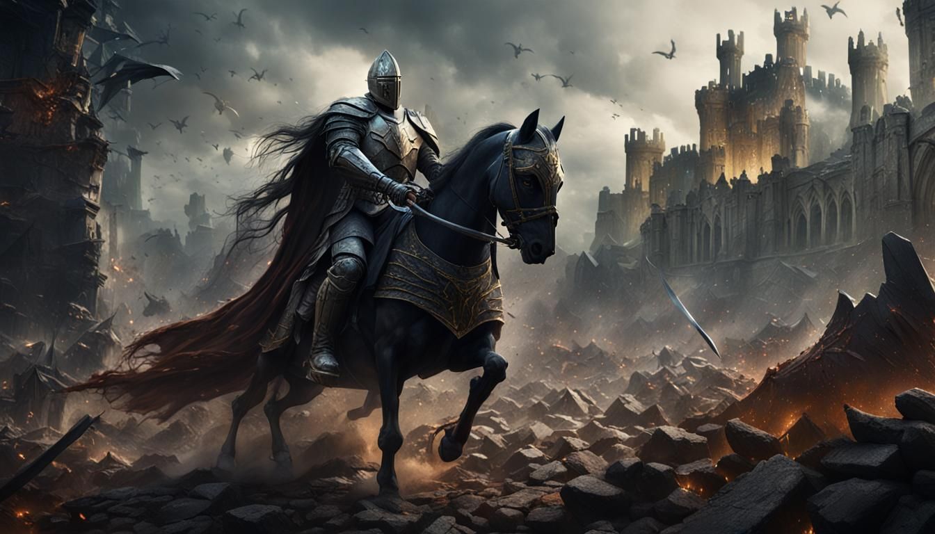 Knight Rises: Fantasy Battle Scene in Detailed Matte Paintin...