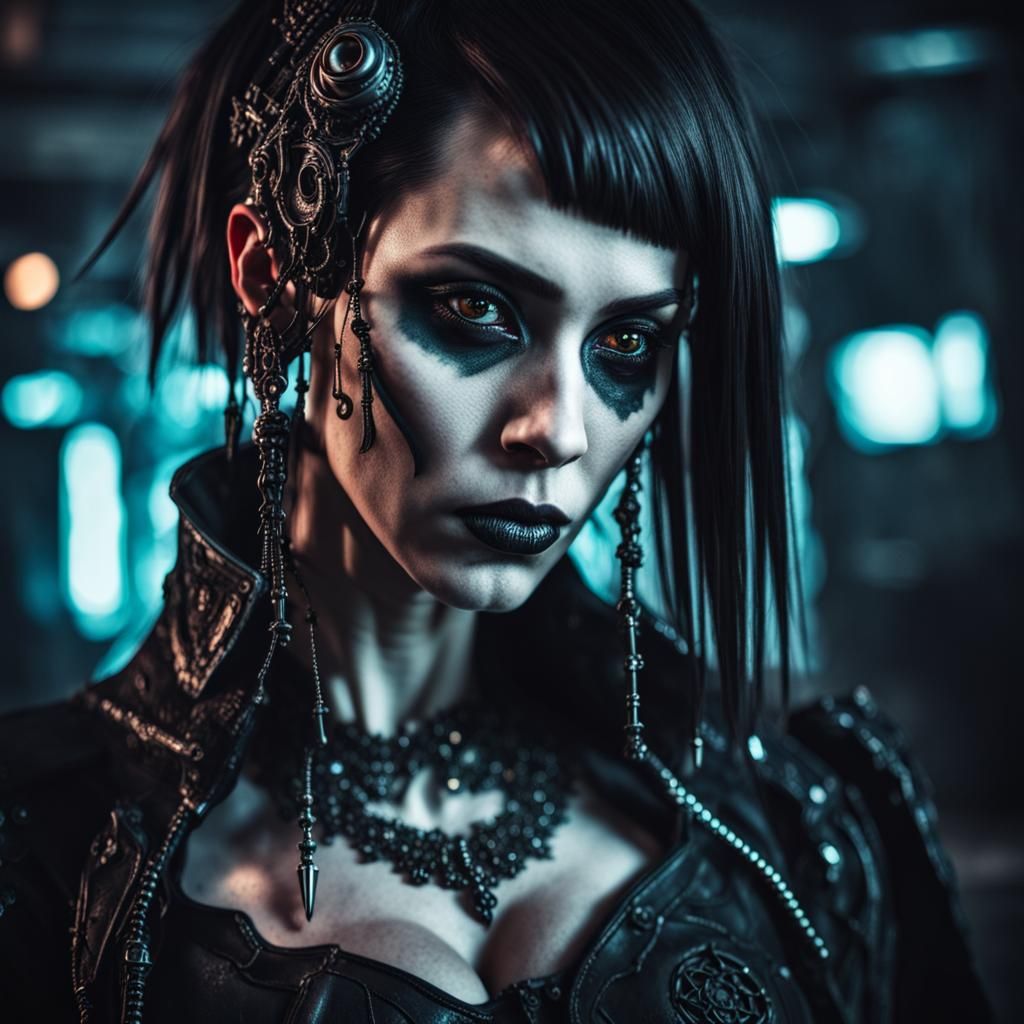 Gothic Cyberpunk Woman: Hyperrealistic Portrait