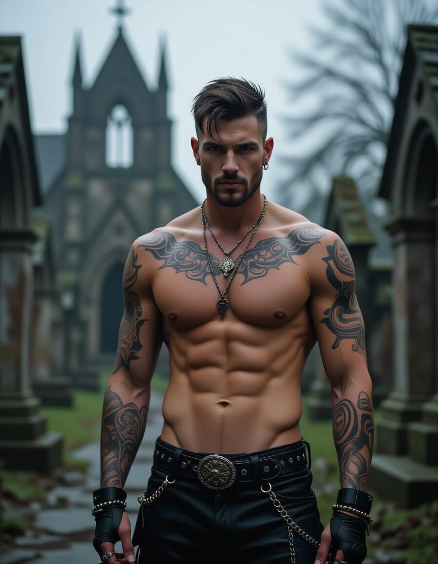 Gothic Man in Moody Churchyard