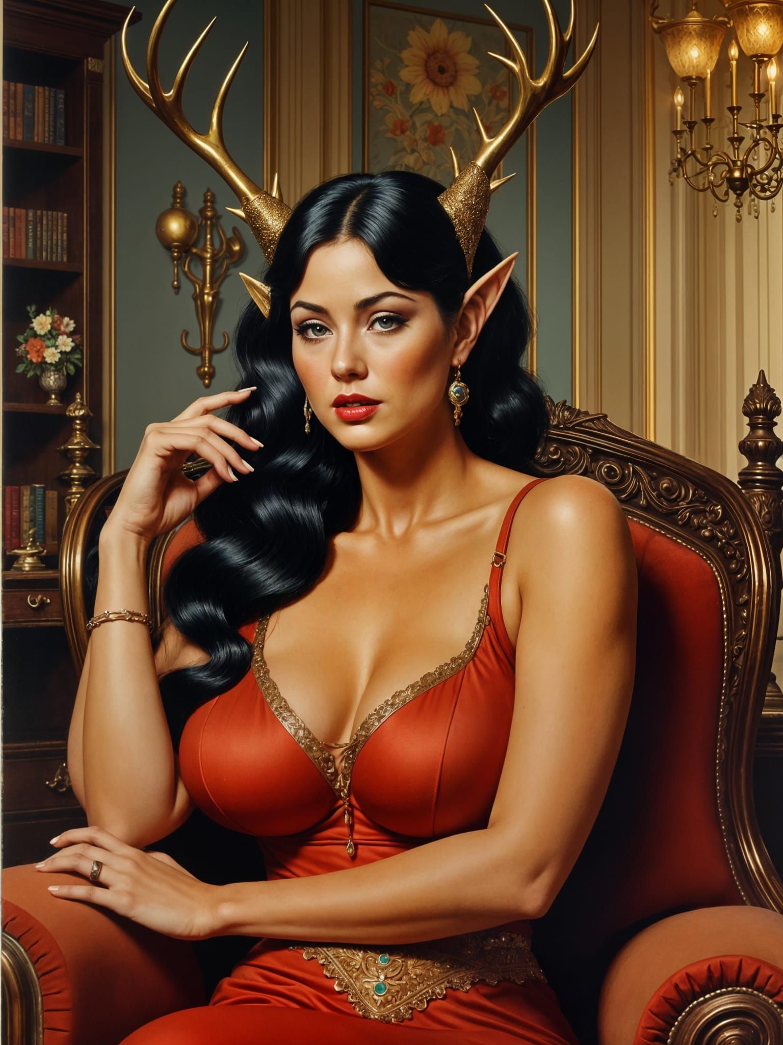 Curvy Femme Fatale in Retro Crime Novel Style