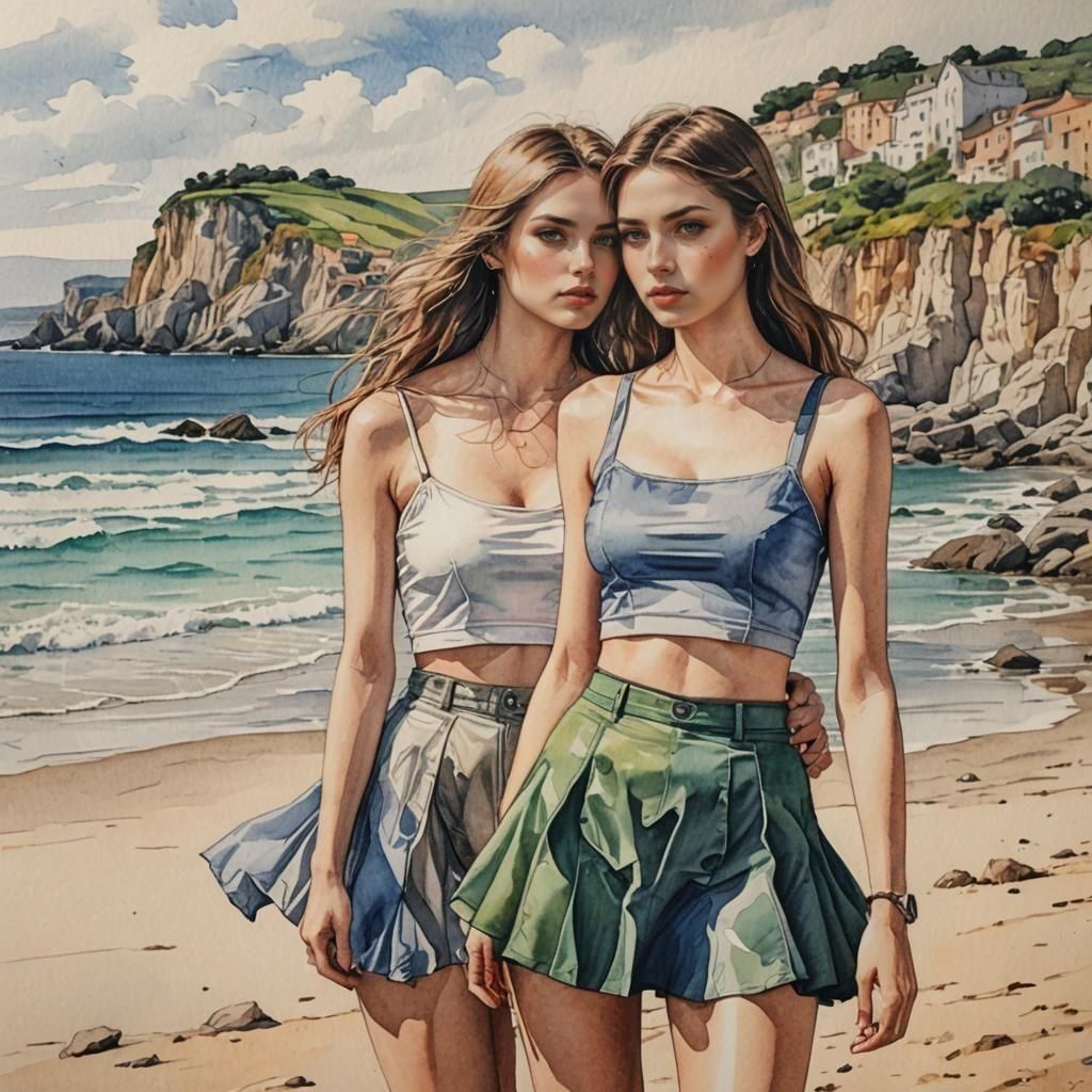 Two beautiful girls at the beach.