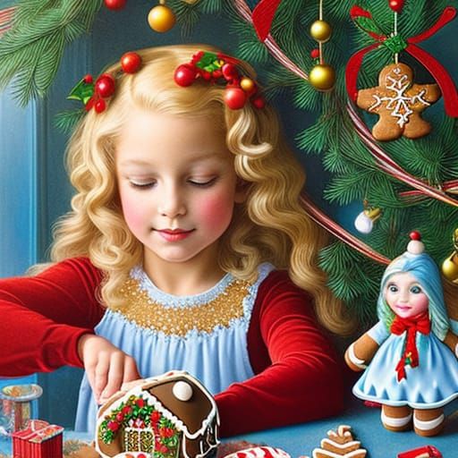 Charming Gingerbread House Scene in Whimsical Christmas Styl...