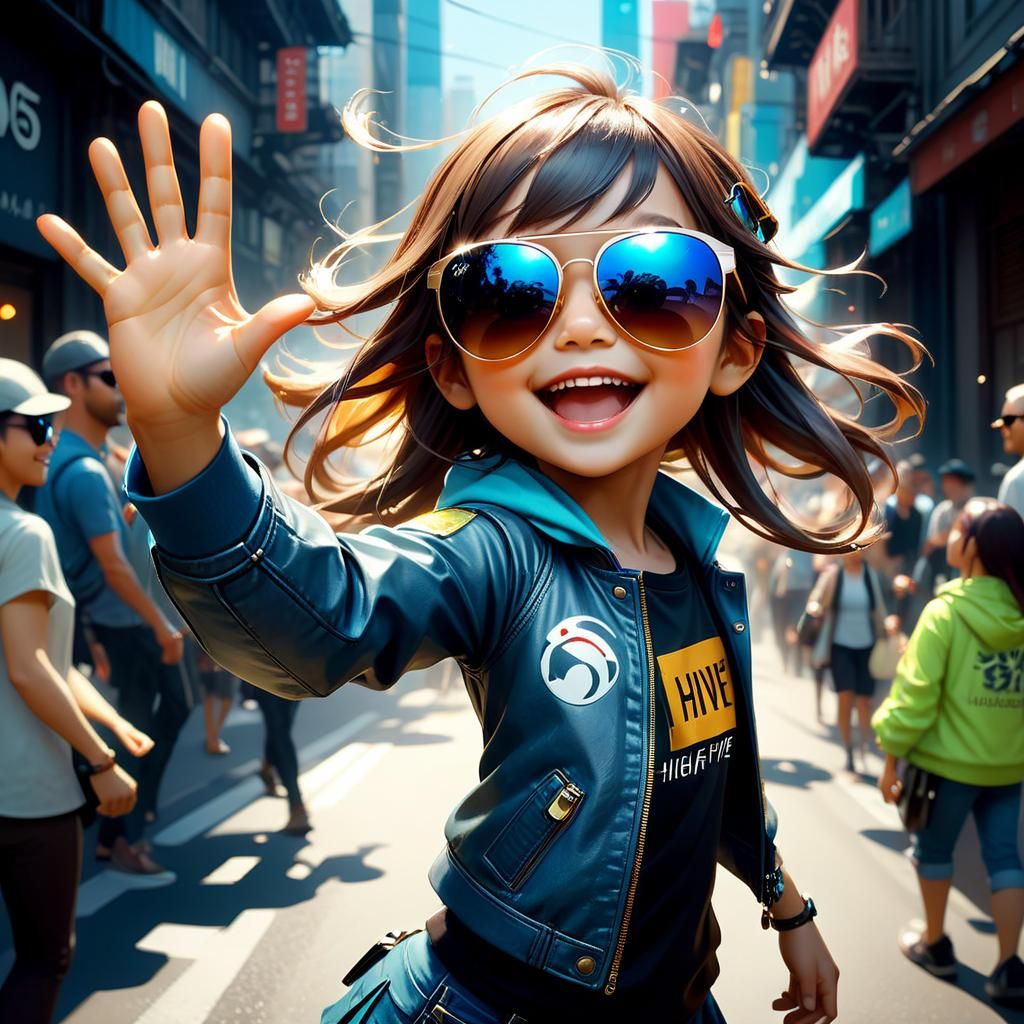 Cute Girl Offers High Five: 3D Anime Art