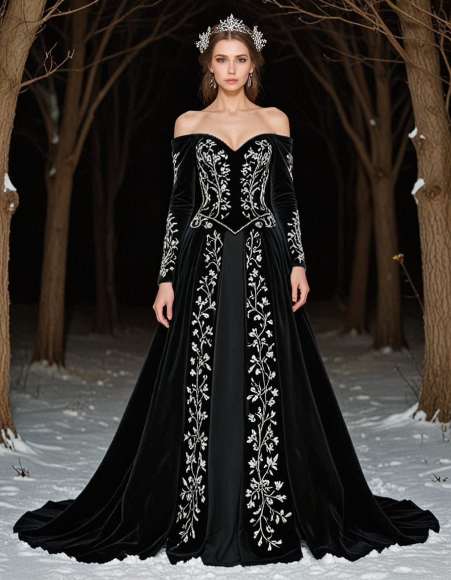 Czech Woman in Embroidered Gothic Gown