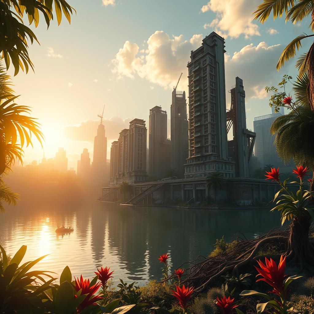 Post-Apocalyptic City Ruins Reclaimed by Jungle