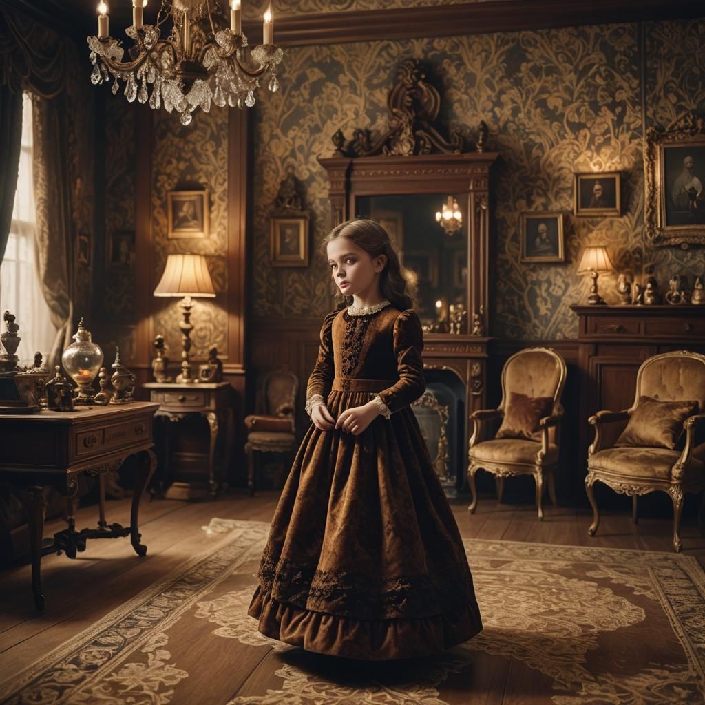 Victorian Girl Plays with Dollhouse: Fantasy-Realism